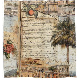 Vintage Mediterranean Artwork with Palm and Script