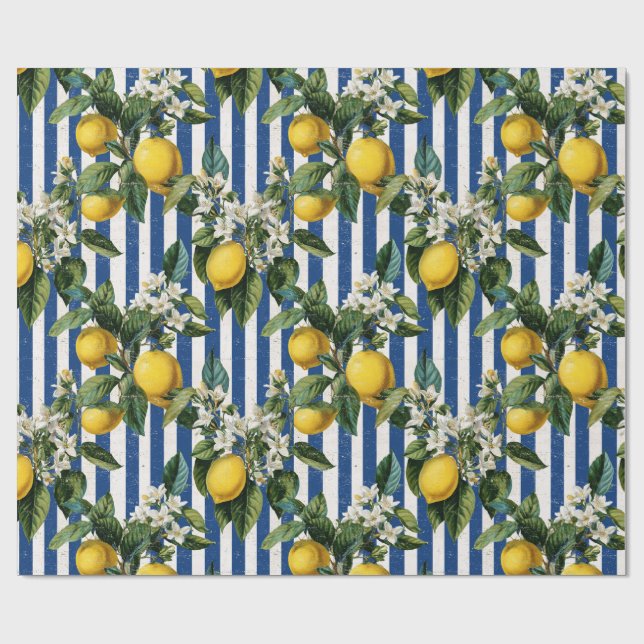 Vintage Mediterranean Lemons Decoupage Wrapping Paper (Flat)