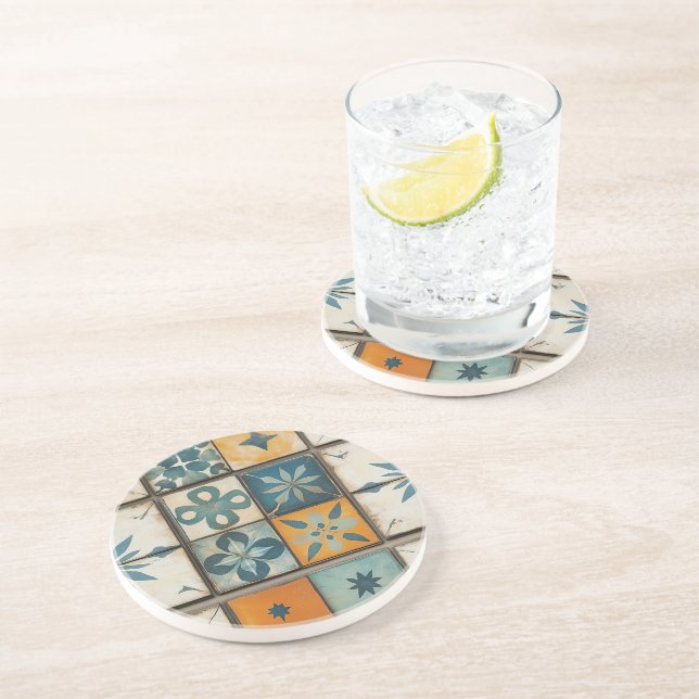 Vintage Mediterranean Tile Sandstone Coaster (Side)