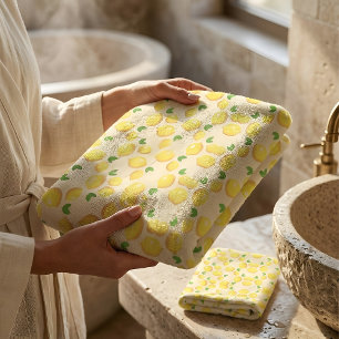 Vintage Mediterranean Yellow Lemon Pattern Bath Towel Set