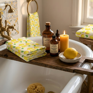 Vintage Mediterranean Yellow Lemon Pattern Bath Towel Set