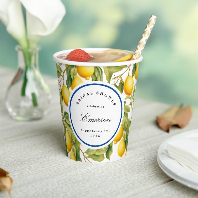  Vintage Mediterranean Yellow Lemons Bridal Shower Paper Cups (Insitu)