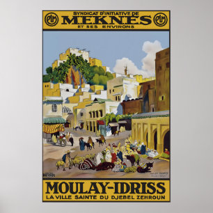Vintage Meknes Morocco Travel Poster Print, Moulay