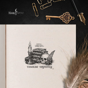 Vintage Memento Mori Skull Library Book Stamp