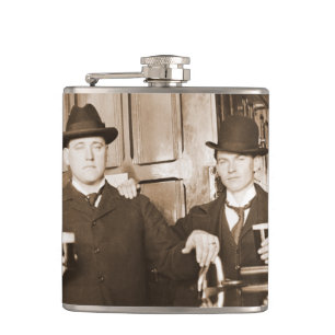 Vintage Men Drinking Beer Photo Saloon Bar 1890 Hip Flask