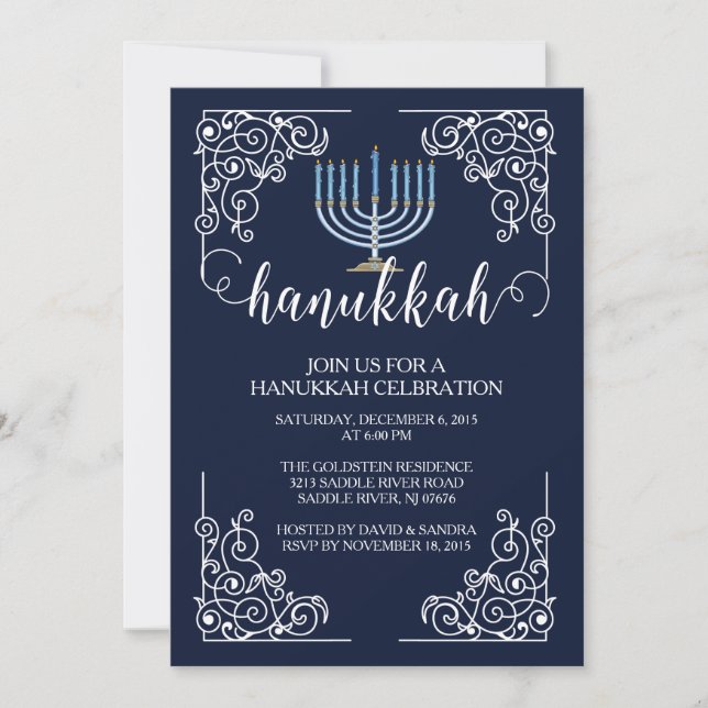 Vintage Menorah Hanukkah Celebration Invitation (Front)