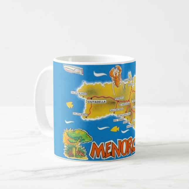 Vintage Menorca Spain Illustrated Coffee Mug (Front Left)