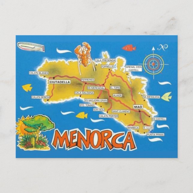 Vintage Menorca Spain Illustrated Postcard (Front)