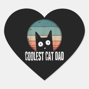 Vintage Mens Cat Daddy The Coolest   Funny Cat Dad Heart Sticker