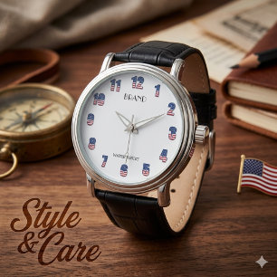 Vintage Men's Watch - USA Flag Mark Custom Design