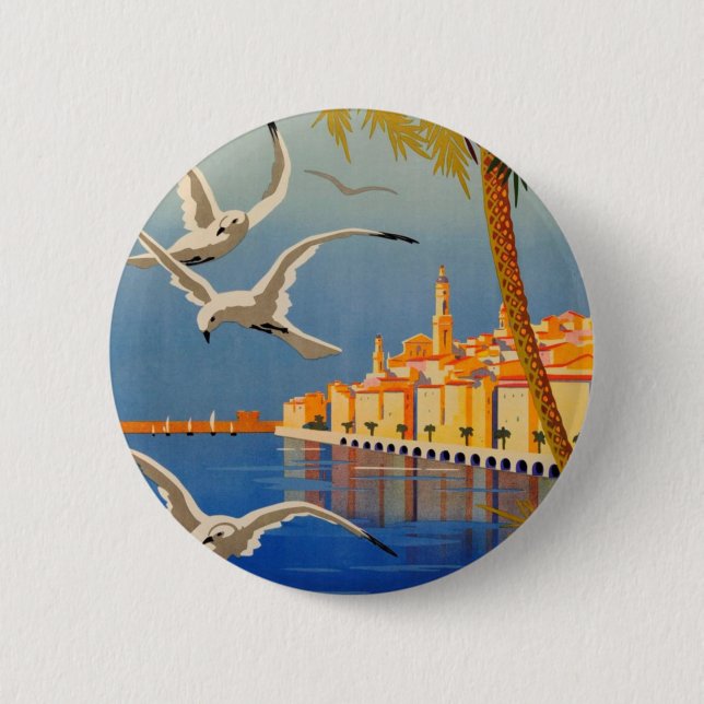 Vintage Menton CoTe D'azur 2 Inch Round Button (Front)
