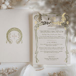 Vintage Menu Minimalist Art Nouveau<br><div class="desc">Present your wedding feast in style with this Elegant Art Nouveau Wedding Menu Card, designed to enchant your guests with both visual and culinary delights. The menu features a sophisticated beige background complemented by an exquisite Art Nouveau-inspired frame in olive green and gold foil accents that trace elegant, flowing lines...</div>