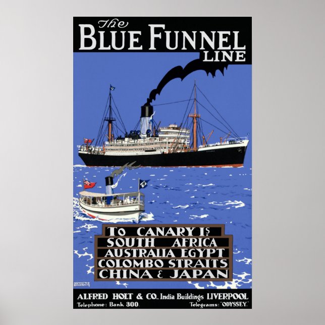 VINTAGE MERCHANT LINER TRAVEL POSTER (Front)