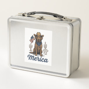 Vintage Merica Cowboy Dog American Flag Shirt_1 Metal Lunch Box