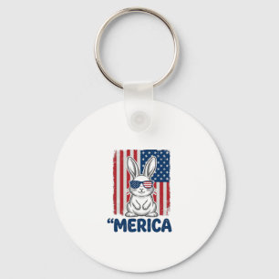 Vintage Merica Patriotic Bunny Shirt Design_1 Keychain