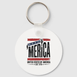 Vintage Merica Patriotic Distressed Shirt Design_1 Keychain