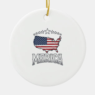 Vintage Merica Patriotic Flag Map Shirt Design_1 Ceramic Ornament