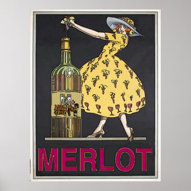 Vintage Merlot Wine Maid Poster (Front)