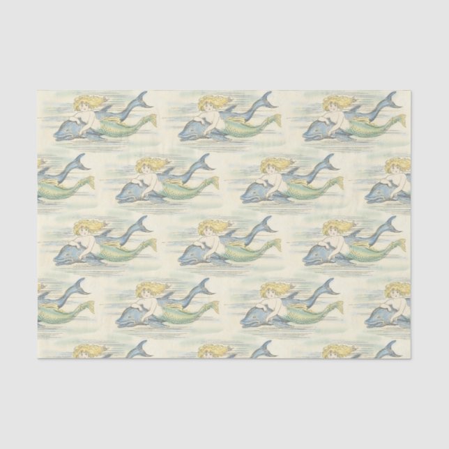 Vintage Mermaid and Dolphin Nautical Decoupage   Tissue Paper (Front)