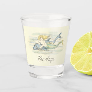 Vintage Mermaid and Dolphin Nautical with Name Shot Glass