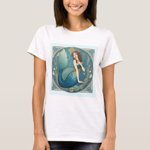 Vintage Mermaid Art Nouveau Retro Deco Teal T-Shirt