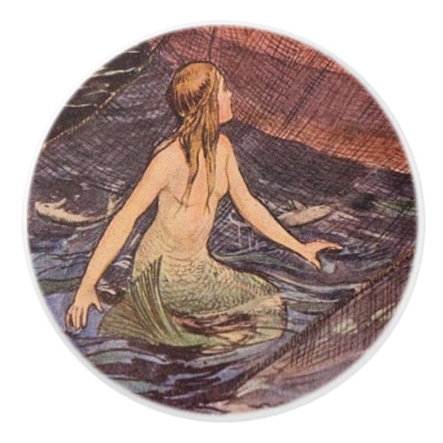 Vintage Mermaid catch of the day Ceramic Knob (Front)