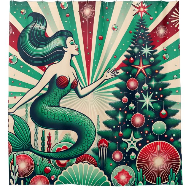 “Vintage Mermaid Christmas Red & Green Wonderland” (Front)