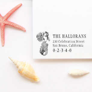 Vintage Mermaid Custom Family Name Return Address Self-inking Stamp