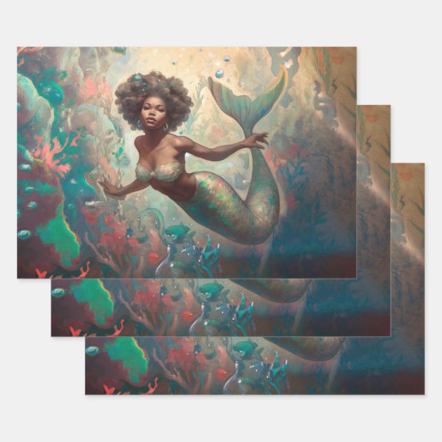 Vintage Mermaid Decoupage Decoupaging Wrapping Paper Sheet (Set)
