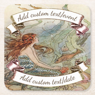 Vintage Mermaid Dover Under The Sea Custom Party Square Paper Coaster