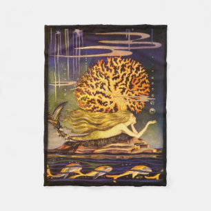 Vintage Mermaid Fleece Blanket