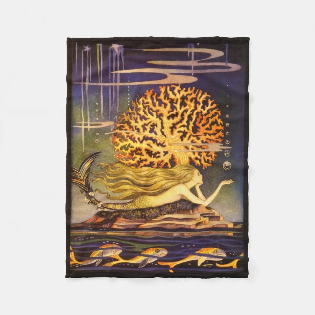 Vintage Mermaid Fleece Blanket (Front)