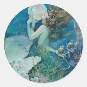Vintage Mermaid Holding Pearl Classic Round Sticker