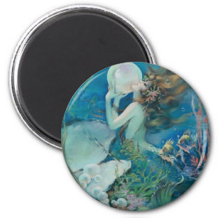 Vintage Mermaid Holding Pearl Magnet