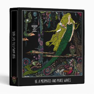 Vintage Mermaid Illustration Hand Coloured Binder
