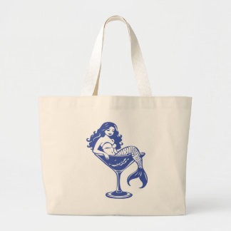 Vintage Mermaid in a Martini Glass Large Tote Bag