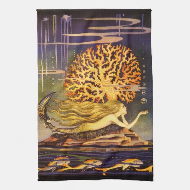 Vintage Mermaid Kitchen Towel (Vertical)