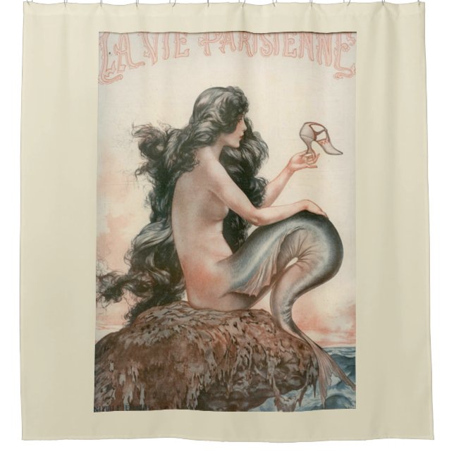 VIntage Mermaid Magazine Cover Shower Curtain (Front)