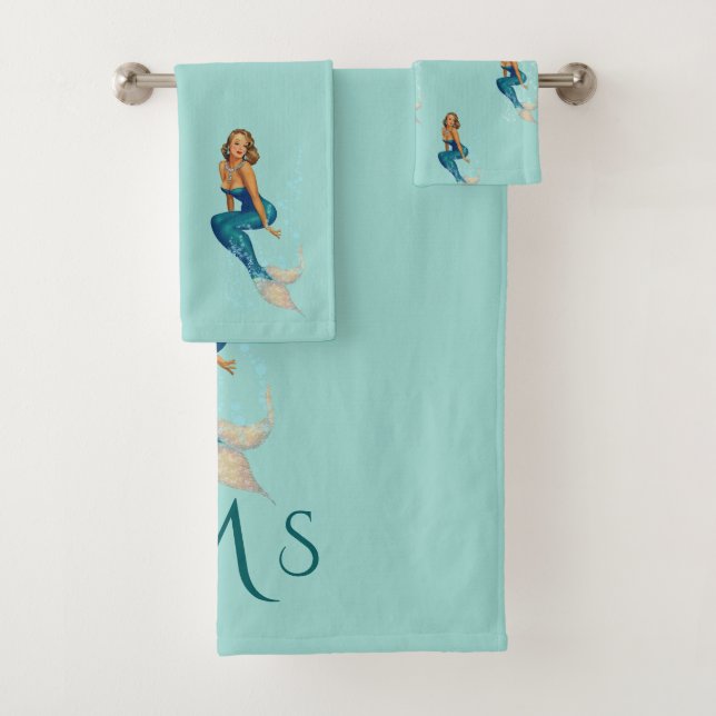 Vintage Mermaid Monogram Pick Towel Colour (Insitu)