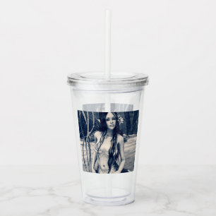 Vintage Mermaid Old Photo Fantasy Art Acrylic Tumbler