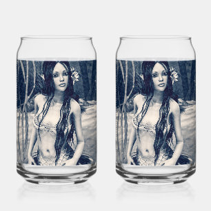 Vintage Mermaid Old Photo Fantasy Art Can Glass