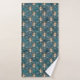 Vintage Mermaid Pattern Bath Towel