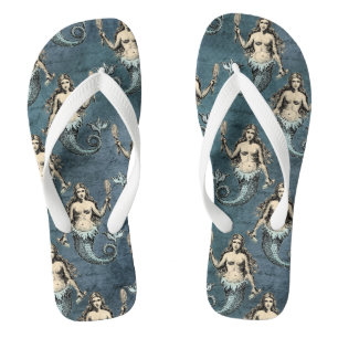 Vintage Mermaid Pattern  Flip Flops