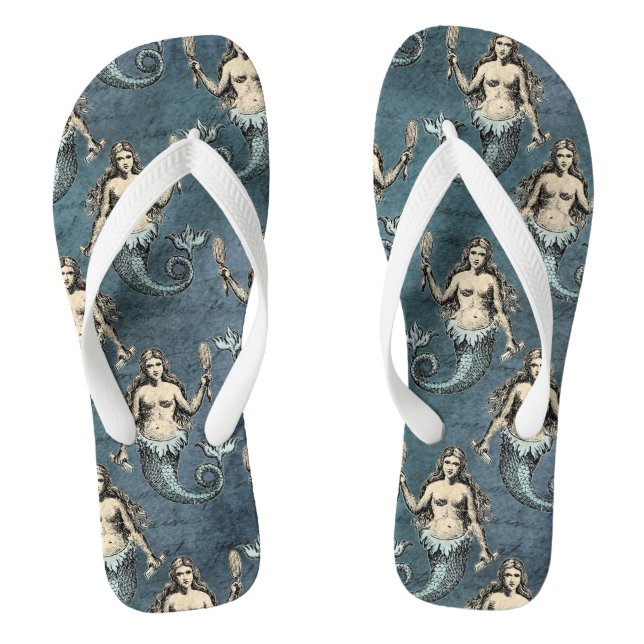 Vintage Mermaid Pattern  Flip Flops (Footbed)