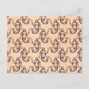 Vintage Mermaid Pattern Print Postcard