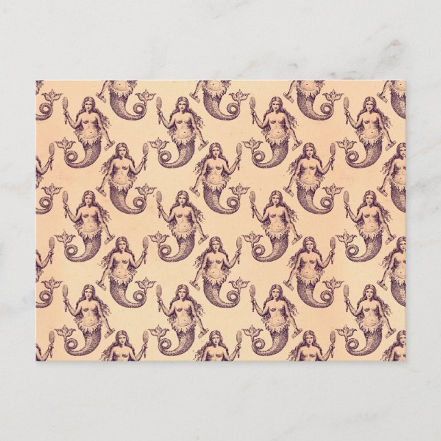 Vintage Mermaid Pattern Print Postcard (Front)