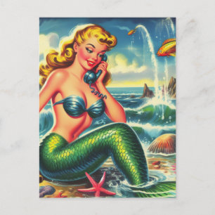 Vintage Mermaid Pin Up Postcard