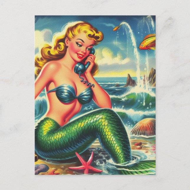 Vintage Mermaid Pin Up Postcard (Front)