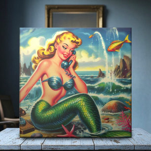 Vintage Mermaid Pin Up Tile