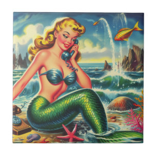 Vintage Mermaid Pin Up Tile